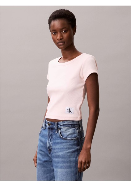 Ck LV047C200G Woven Label 2x2 Baby Rıb Baby Te Kadın Tshırt fiyatları