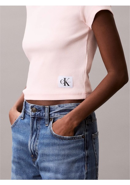 Ck LV047C200G Woven Label 2x2 Baby Rıb Baby Te Kadın Tshırt indirimleri