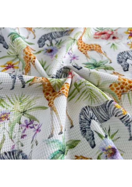 Hayvanlar Baskılı %100 Pamuklu Örme Waffle Kumaş