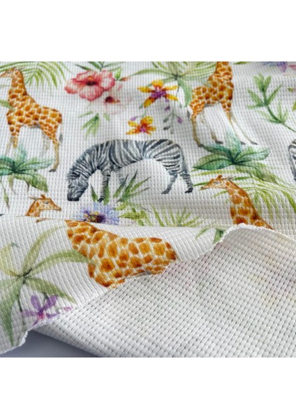 Hayvanlar Baskılı %100 Pamuklu Örme Waffle Kumaş fırsatları