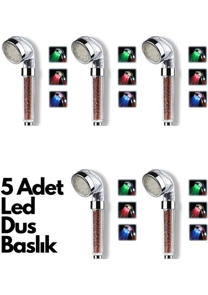 5 Adet Tasarruflu Boncuklu Ledli Duş Başlık-pil Veya Elektrik Gerekmez Kinetik Enerjili