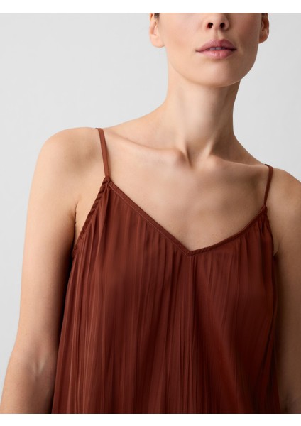 Kadın Kahverengi Pileli Saten Askılı Bluz modelleri