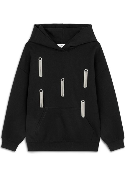 Metal Aksesuarlı Oversıze Sweatshırt TW6250091029001 indirimleri