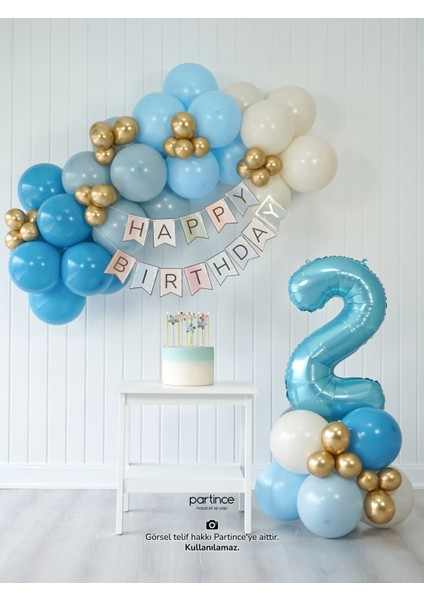2 Yaş Balonu Doğum Günü Balon Zinciri Pastel Mavi Parti Seti