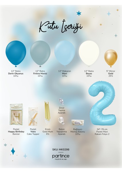 2 Yaş Balonu Doğum Günü Balon Zinciri Pastel Mavi Parti Seti fiyatları