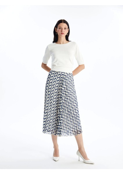 Lcw Modest Lacivert Beli Lastikli Rahat Kalıp Desenli Kadın Etek