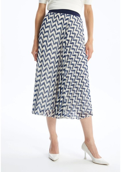 Lcw Modest Lacivert Beli Lastikli Rahat Kalıp Desenli Kadın Etek modelleri