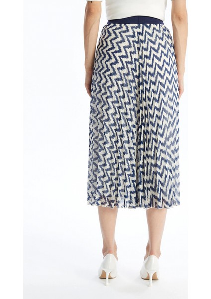 Lcw Modest Lacivert Beli Lastikli Rahat Kalıp Desenli Kadın Etek fırsatları