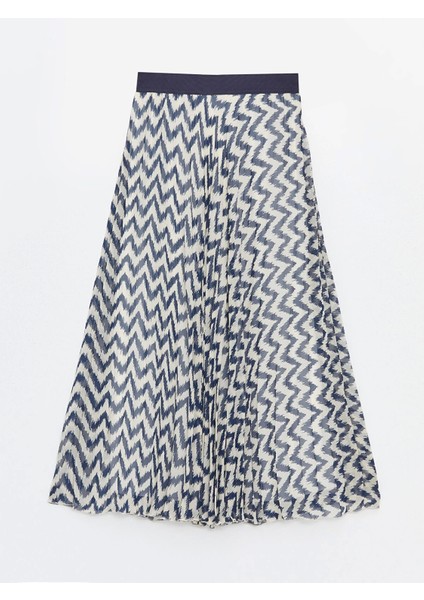 Lcw Modest Lacivert Beli Lastikli Rahat Kalıp Desenli Kadın Etek indirimleri