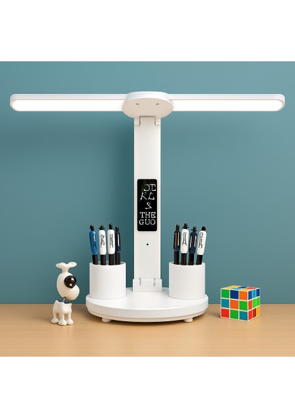 Çift Başlıklı LED Masa Lambası – Katlanabilir, Dokunmatik, Takvimli ve Saatli USB Okuma Lambası | Yatak Odası ve Çalışma Masası Için Çok Fonksiyonlu Aydınlatma