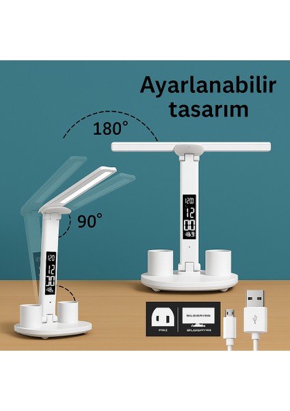 Çift Başlıklı LED Masa Lambası – Katlanabilir, Dokunmatik, Takvimli ve Saatli USB Okuma Lambası | Yatak Odası ve Çalışma Masası Için Çok Fonksiyonlu Aydınlatma indirimleri
