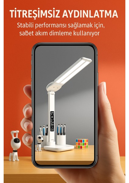 Çift Başlıklı LED Masa Lambası – Katlanabilir, Dokunmatik, Takvimli ve Saatli USB Okuma Lambası | Yatak Odası ve Çalışma Masası Için Çok Fonksiyonlu Aydınlatma
