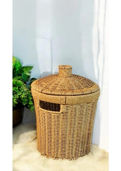 Wicker Büyük Boy Hasır Kapaklı Patates Soğan Sepet Sunum Sebzelik Örgü Çamaşır Sepeti Dekor