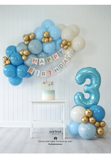 3 Yaş Balonu Doğum Günü Balon Zinciri Pastel Mavi Parti Seti