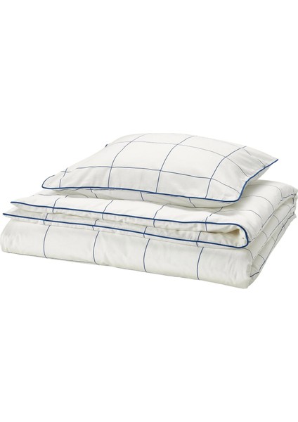 Bredvecklare Nevresim Seti Tek Kişilik 150 × 200 cm Beyaz Mavi Kareli Desen