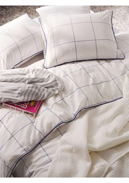 Bredvecklare Nevresim Seti Tek Kişilik 150 × 200 cm Beyaz Mavi Kareli Desen modelleri