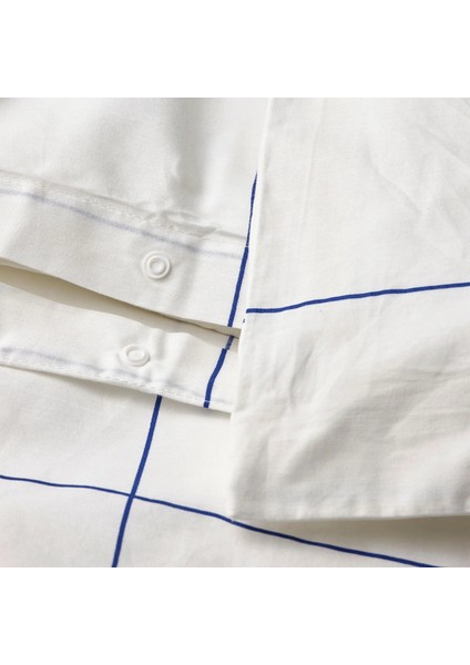 Bredvecklare Nevresim Seti Tek Kişilik 150 × 200 cm Beyaz Mavi Kareli Desen