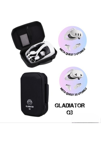 Q3 Siyah Meta Quest 3 Çantası Quest 3 ve 3s Uyumlu Özel Çanta