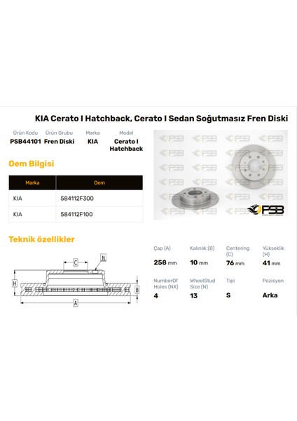 Fren Diski Arka 3258MM Kıa Cerato 2001- Oem Kodu - 58411-2F300-PSB44101