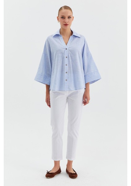 Çizgili V Yaka Truvakar Kol Gömlek