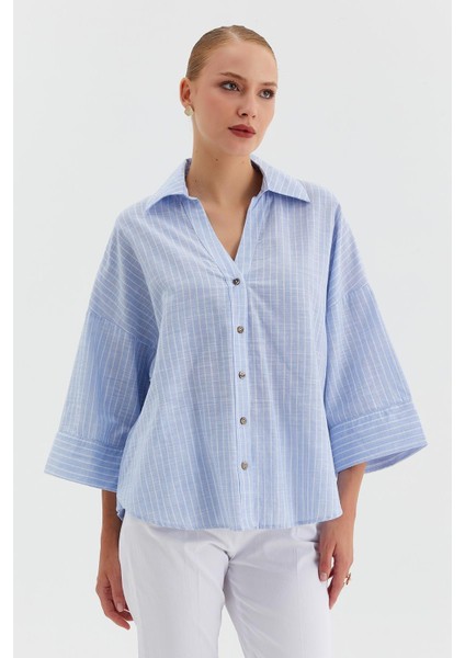 Çizgili V Yaka Truvakar Kol Gömlek fiyatları