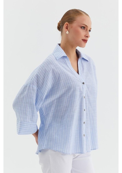 Çizgili V Yaka Truvakar Kol Gömlek modelleri