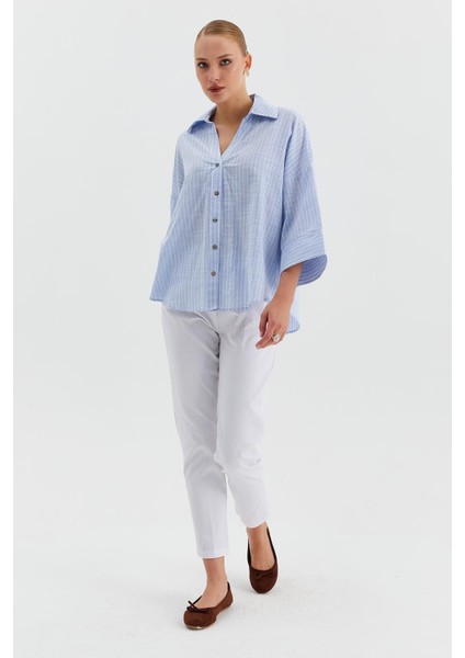 Çizgili V Yaka Truvakar Kol Gömlek fırsatları