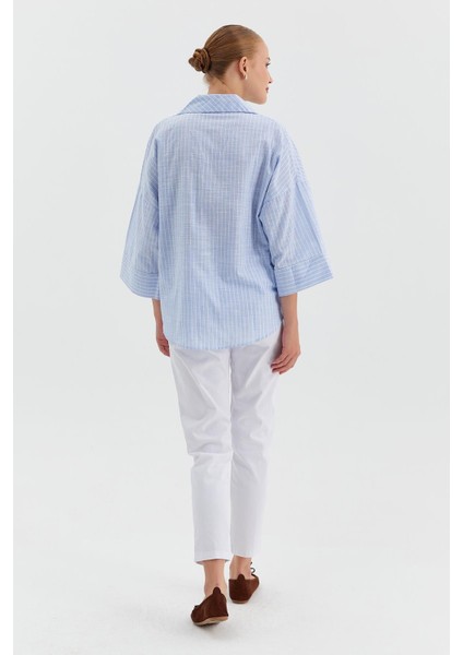 Çizgili V Yaka Truvakar Kol Gömlek indirimleri