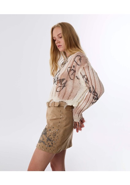 Slogan Baskılı Eskitme Efektli Kazak TW6250050178018 modelleri