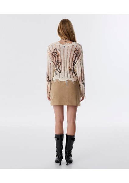 Slogan Baskılı Eskitme Efektli Kazak TW6250050178018 fırsatları