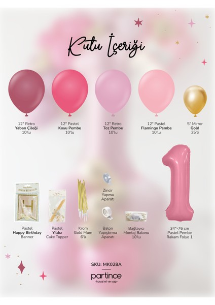 1 Yaş Balonu Doğum Günü Balon Zinciri Pastel Pembe Parti Seti fiyatları