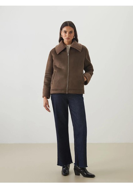 Lcw Modest Gömlek Yaka Oversize Kadın Süet Görünümlü Mont (W5) fiyatları