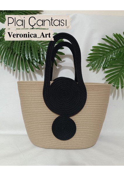 Tress Bej Kadın Omuz Siyah Askılı Plaj Çantası