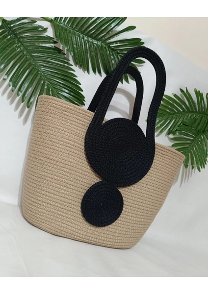 Tress Bej Kadın Omuz Siyah Askılı Plaj Çantası modelleri
