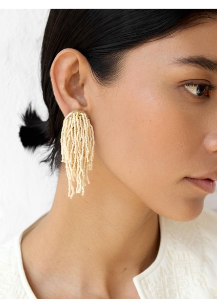 Boncuk Detaylı Uzun Küpe