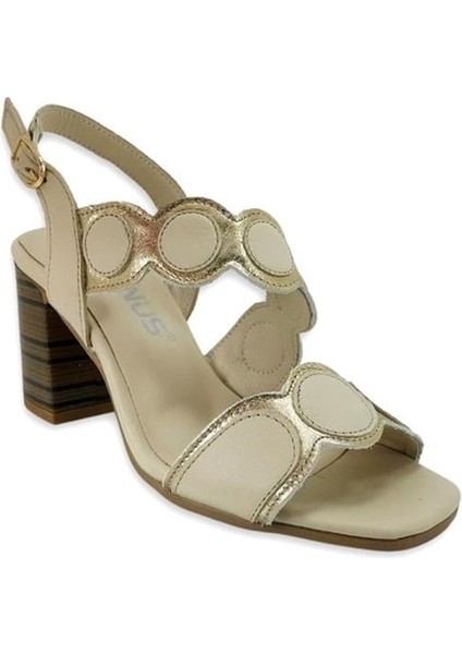 2108513 Günlük Hakiki Deri Bayan Sandalet-Bej