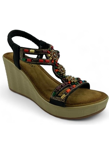 156,3 Günlük Taşlı Bayan Sandalet-Siyah