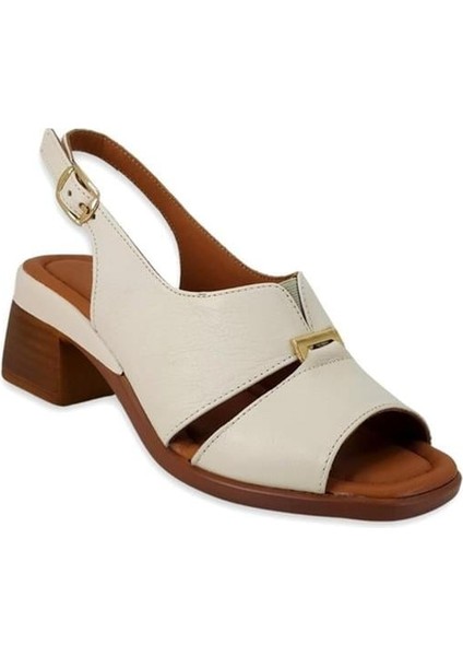 2311510 Günlük Hakiki Deri Bayan Sandalet-Bej