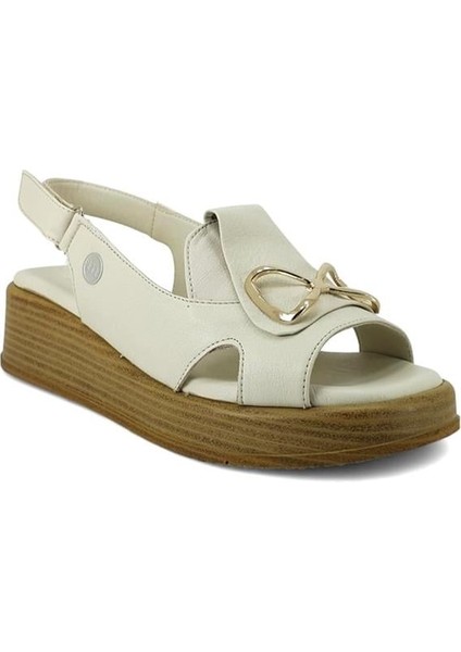 2780 Hakiki Deri Günlük Kadın Sandalet-Kemik