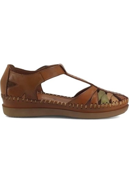 25033540 Günlük Hakiki Deri Bayan Sandalet-Taba modelleri