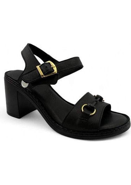 2420HAKIKI Deri Günlük Kadın Sandalet-Siyah