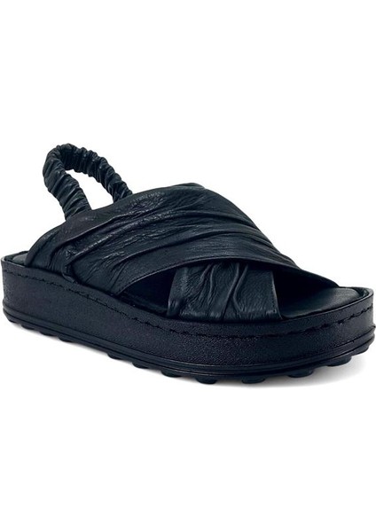 2585HAKIKI Deri Günlük Kadın Sandalet-Siyah