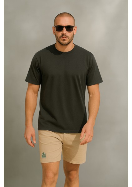 Store %100 Organik Pamuk Nefes Alan Tok Yumuşak Dokulu Premium Yarım Oversize Bisiklet Yaka Basic Erkek/Unisex Tişört Antrasit