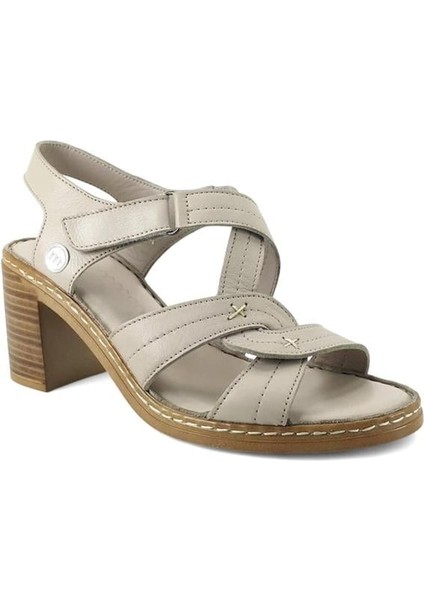 2505 Hakiki Deri Günlük Kadın Sandalet-Gri