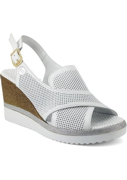 2525 Hakiki Deri Günlük Kadın Sandalet-Beyaz