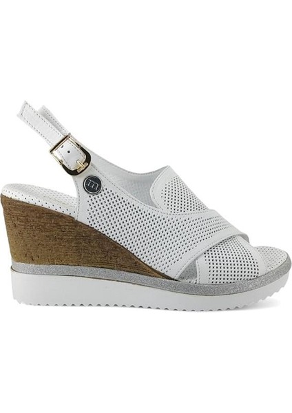 2525 Hakiki Deri Günlük Kadın Sandalet-Beyaz fiyatları