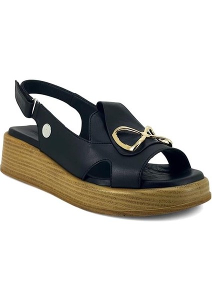2780 Hakiki Deri Günlük Kadın Sandalet-Siyah