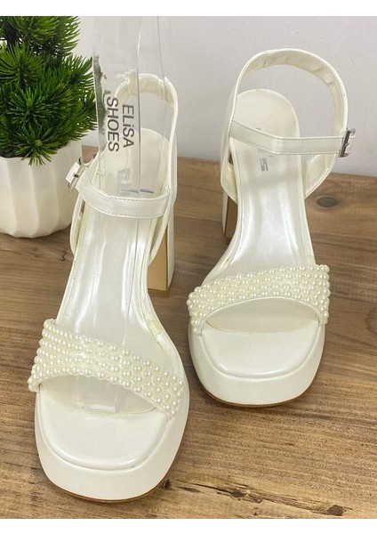 0000054 Beyaz Inci Taş Detaylı Yüksek Topuklu Gelin & Abiye Ayakkabısı fiyatları