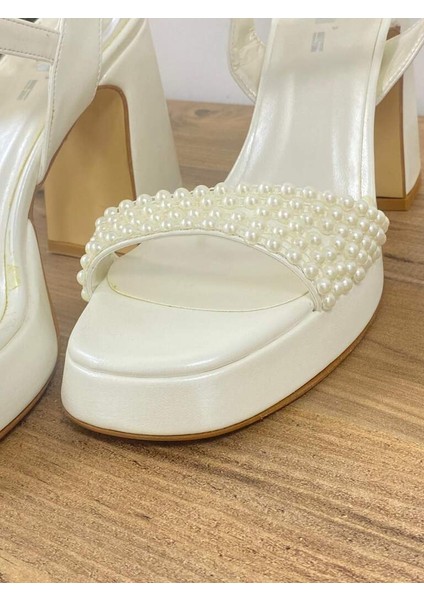 0000054 Beyaz Inci Taş Detaylı Yüksek Topuklu Gelin & Abiye Ayakkabısı modelleri