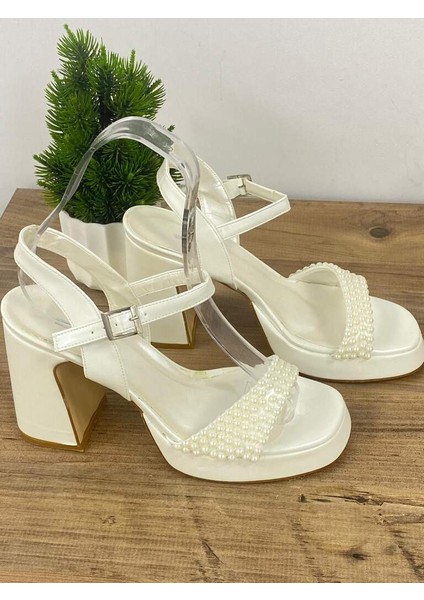 0000054 Beyaz Inci Taş Detaylı Yüksek Topuklu Gelin & Abiye Ayakkabısı fırsatları